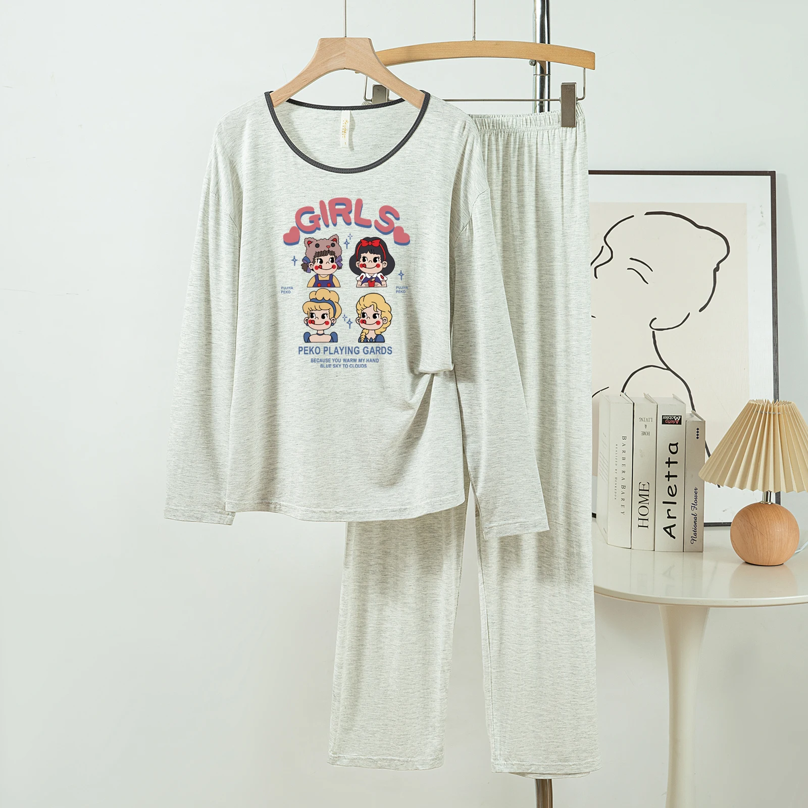 

5181-23 Casual and Comfortable Modal Cotton Pajamas for Women, New Spring and Autumn Long-Sleeved Long Pants Solid Color Casual