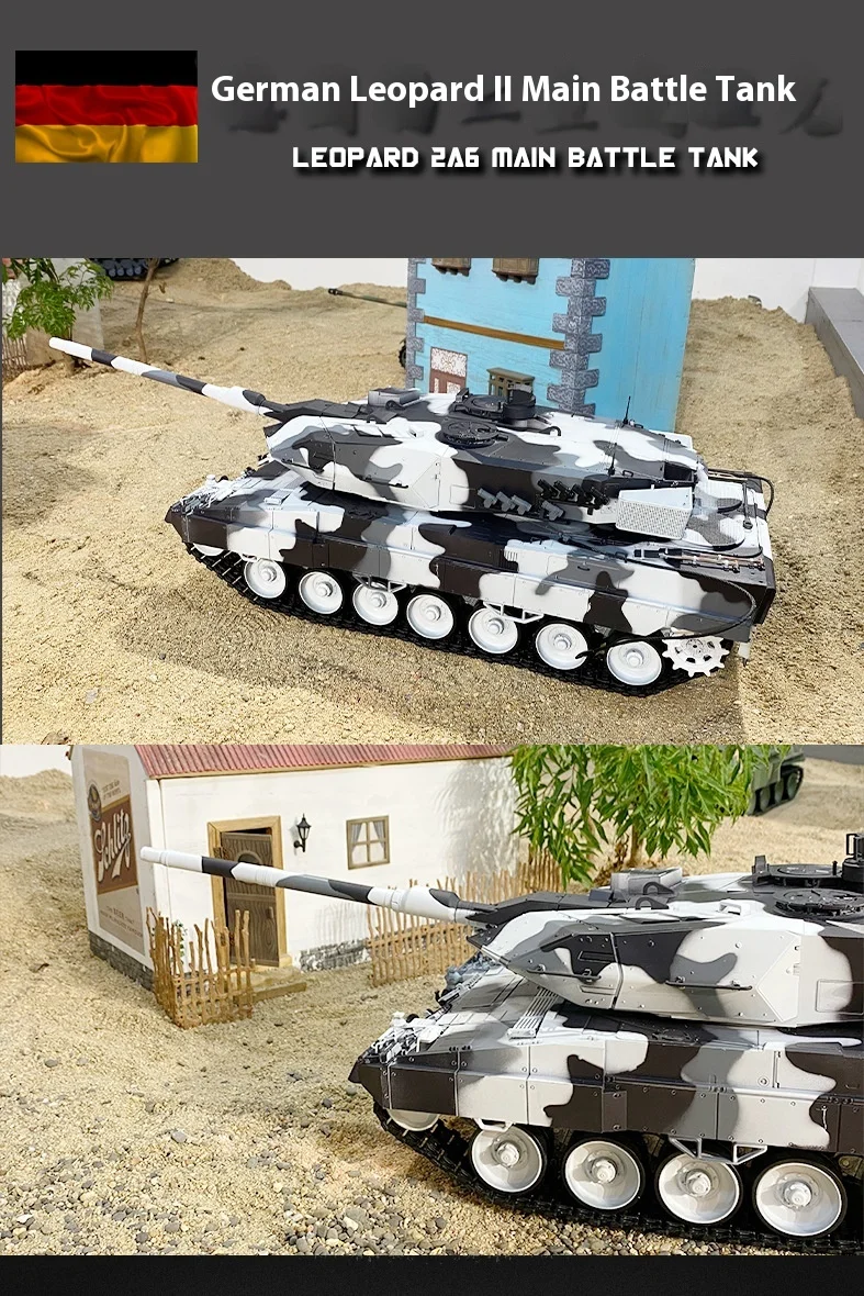 Henglong Ku Bingke German Leopard 2.4g 2a6 Full Scale Electric Remote Control Tank Smoke Military Model For Man Children'S Gift