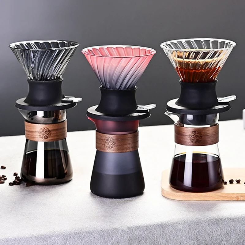 

Adjustable coffee dripper with a funnel, coffee filter screen high borosilicate pot, V-shaped drip filter cup filter paper set