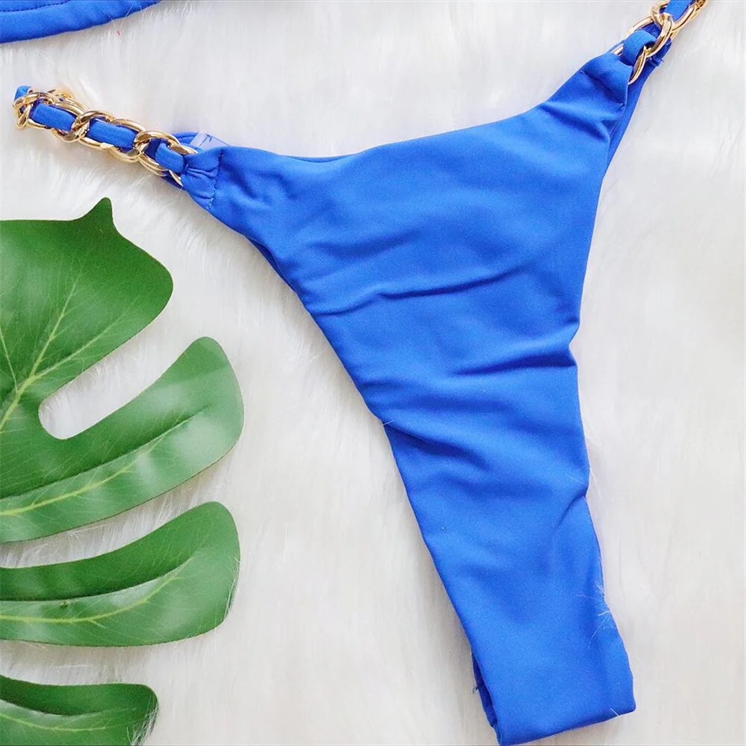 Metallring-Neckholder-Bikini mit Scrunch-Butt-String, Damen-Badeanzug, zweiteiliger Bikini-Set, Badebekleidung, Badeanzug, Schwimmbikini V4391 – Detail 36