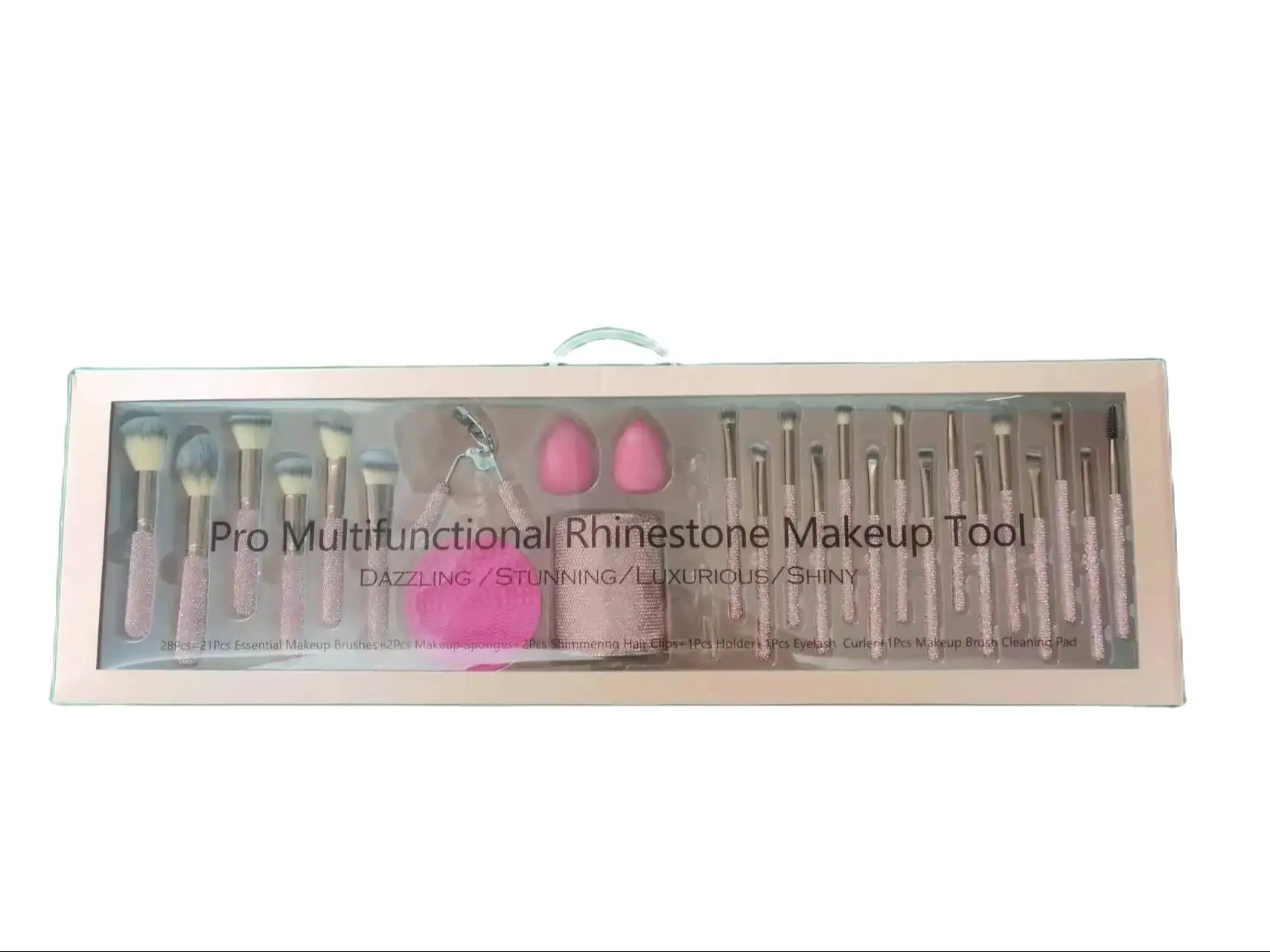 Rhinestone Glam Crystal Diamond 28pc Essentials Collection Makeup Brush Set Gifts for Woman Unique Bling Makeup Brushes