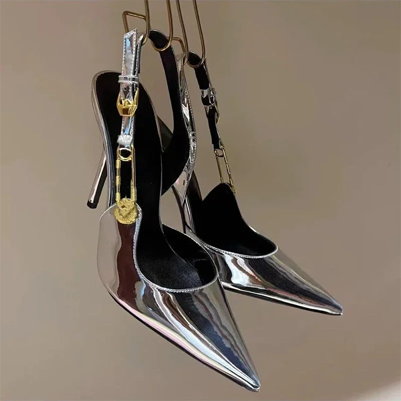 2025 New Spring/Summer Pointed Rhinestone High Heels, Women\'s Black Slim Heels, French Versatile, Sexy Hollow Headed Sandals