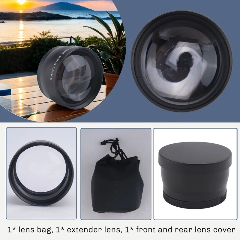 58 มม. 2X เลนส์เทเลโฟโต้ Tele Converter สําหรับ Canon Nikon Sony Pentax 18-55 มม