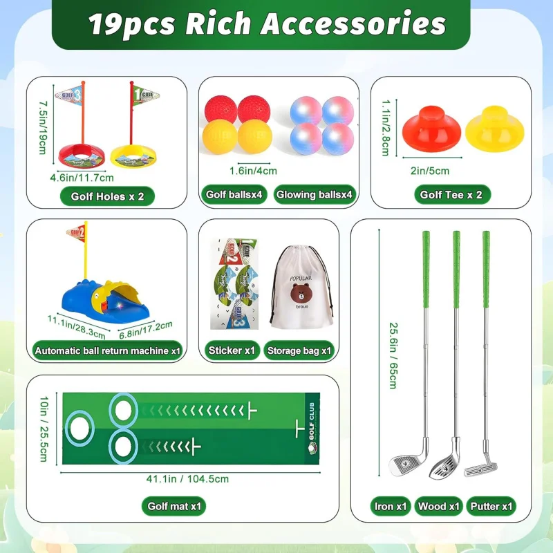 Mini Golf Game,Kids Golf Set with Automatic Ball Returner,Luminous Golf Balls and Putting Mat for Indoor Outdoor Sports Toys