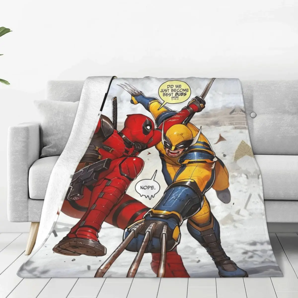 

Soft Blanket Picnic Deadpool & Wolverine Cartoon Throw Blanket Comics Flannel Bedspread For Living Room Aesthetic Sofa Bed Cover