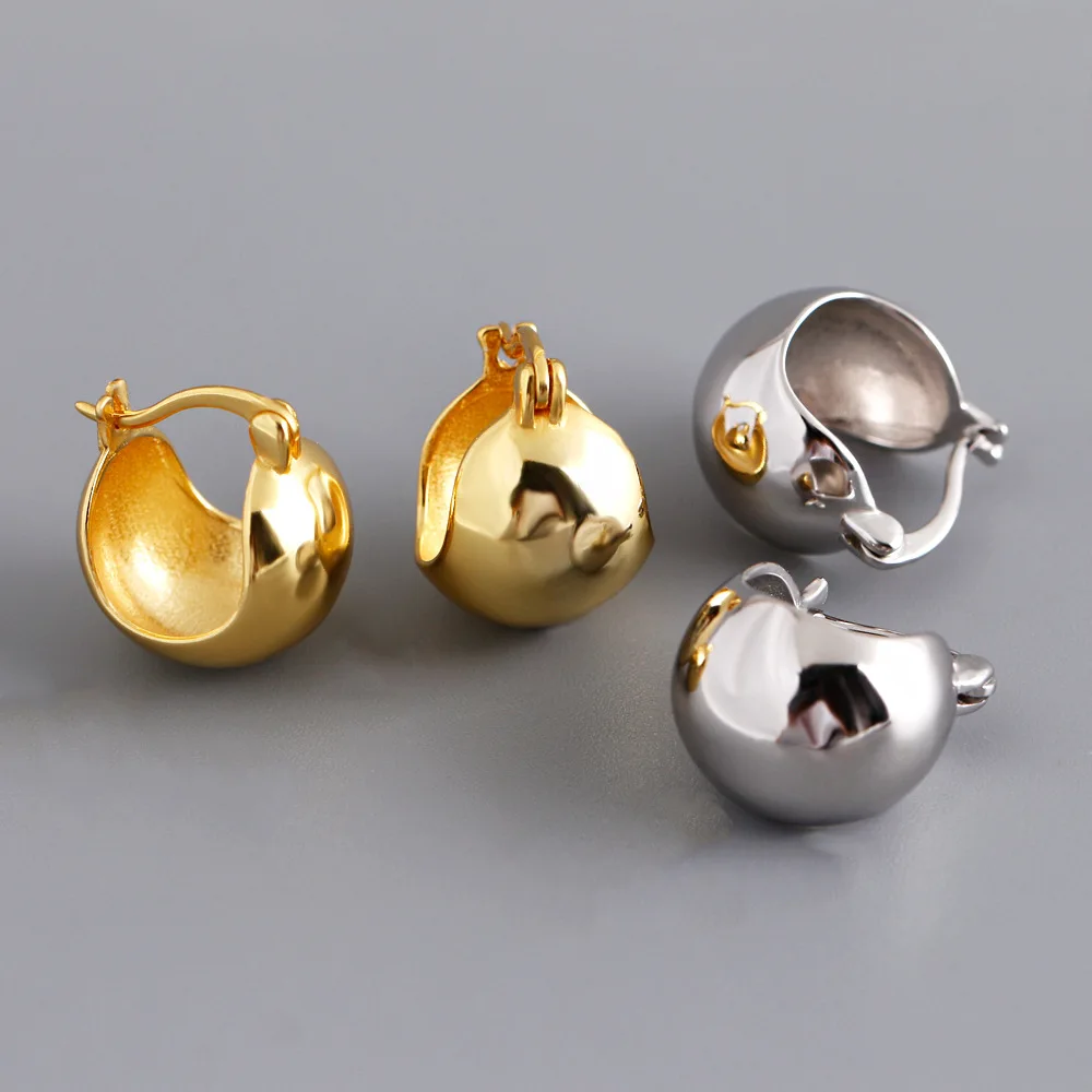 CCFJOYAS High Quality 925 Sterling Silver Round Ball Glossy Hoop Earrings for Women 18k Gold Plated Punk Rock Huggies Earrings