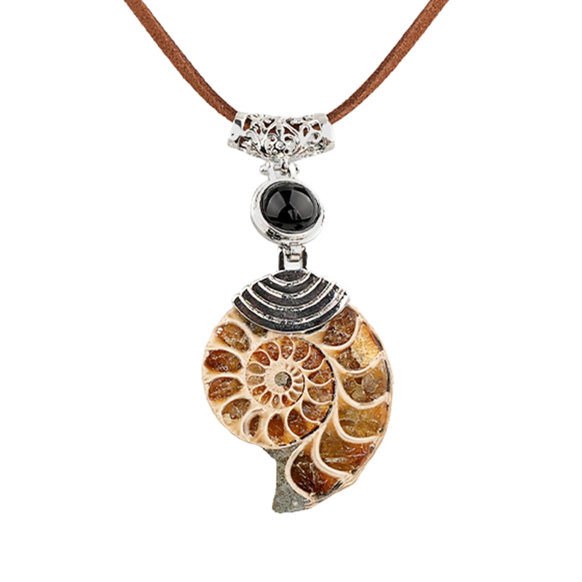 حجر سبج أسود حجر الأمونيت قلادة قلادة قابل للتعديل الجلود الحبل النساء الرجال للجنسين شفاء شقرا مجوهرات #1