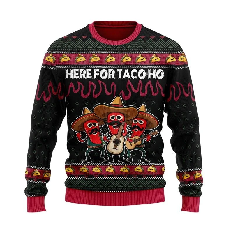 Funny Ugly Christmas Sweater For Men With Santa Claus Graphic Print Winter Warm Pullover Casual Loose Fit Holiday Sweatshirt