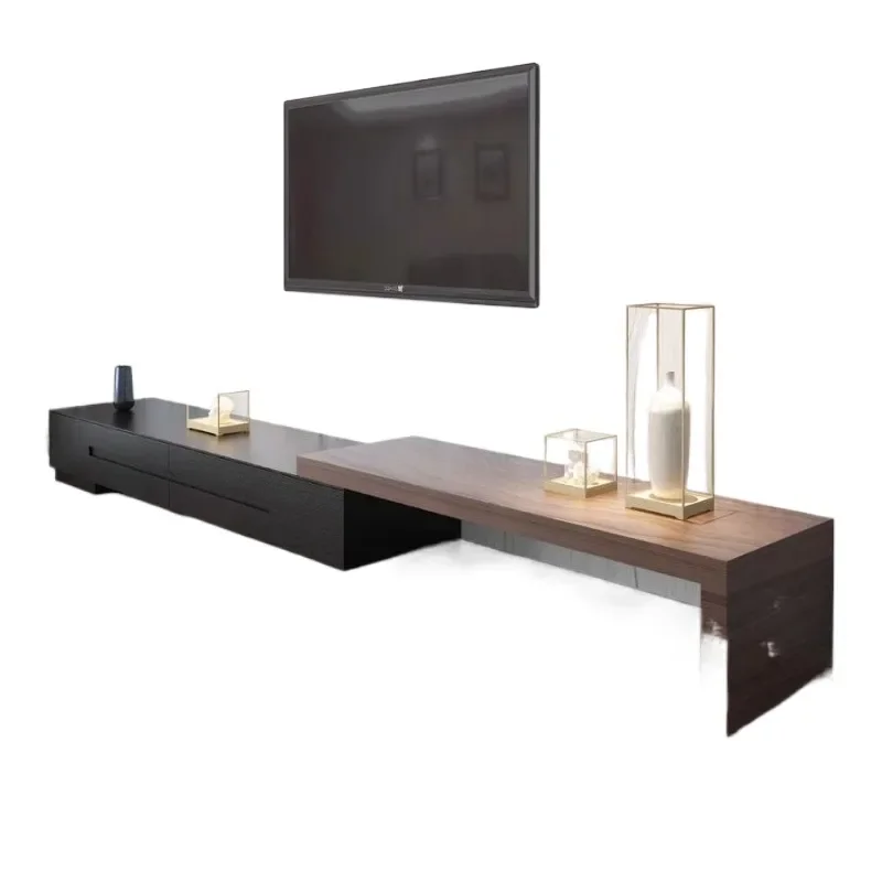 Modern Simple Extendable TV Cabinet Nordic Style Walnut Color Coffee Table Retro Locker for Apartment Living Room Furniture