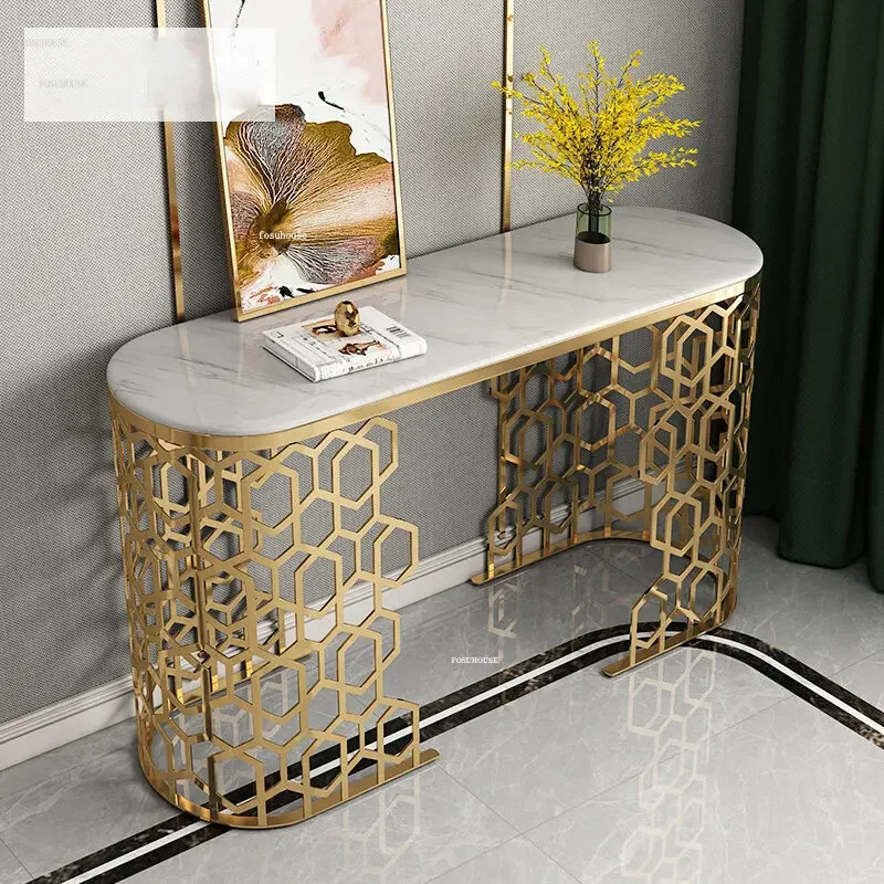 Simple Console Tables Stainless Steel Hollow Porch Cabinet  Hotel Console Table Semi-circle Table Against Wall Narrow Side Table