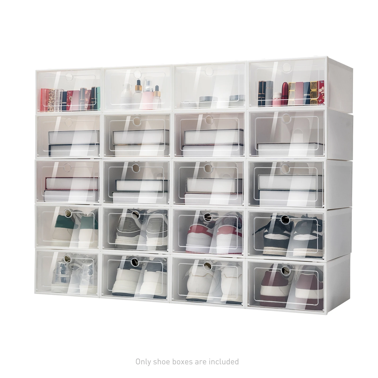 

20PCS Clear Plastic Shoe Storage Boxes Clamshell Stackable and Foldable Display Shoe Rack Container for Closet Requires Assembly