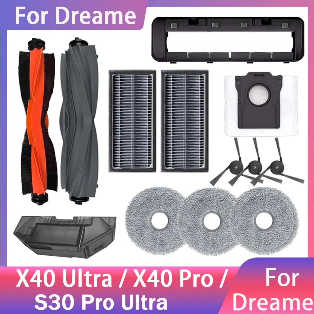 Worek na kurz do Dreame X40 Ultra/X40 Pro/S30 Pro Ultra Akcesoria Materiały eksploatacyjne Gumowa główna szczotka boczna Filtr Hepa Nakładki do mopa