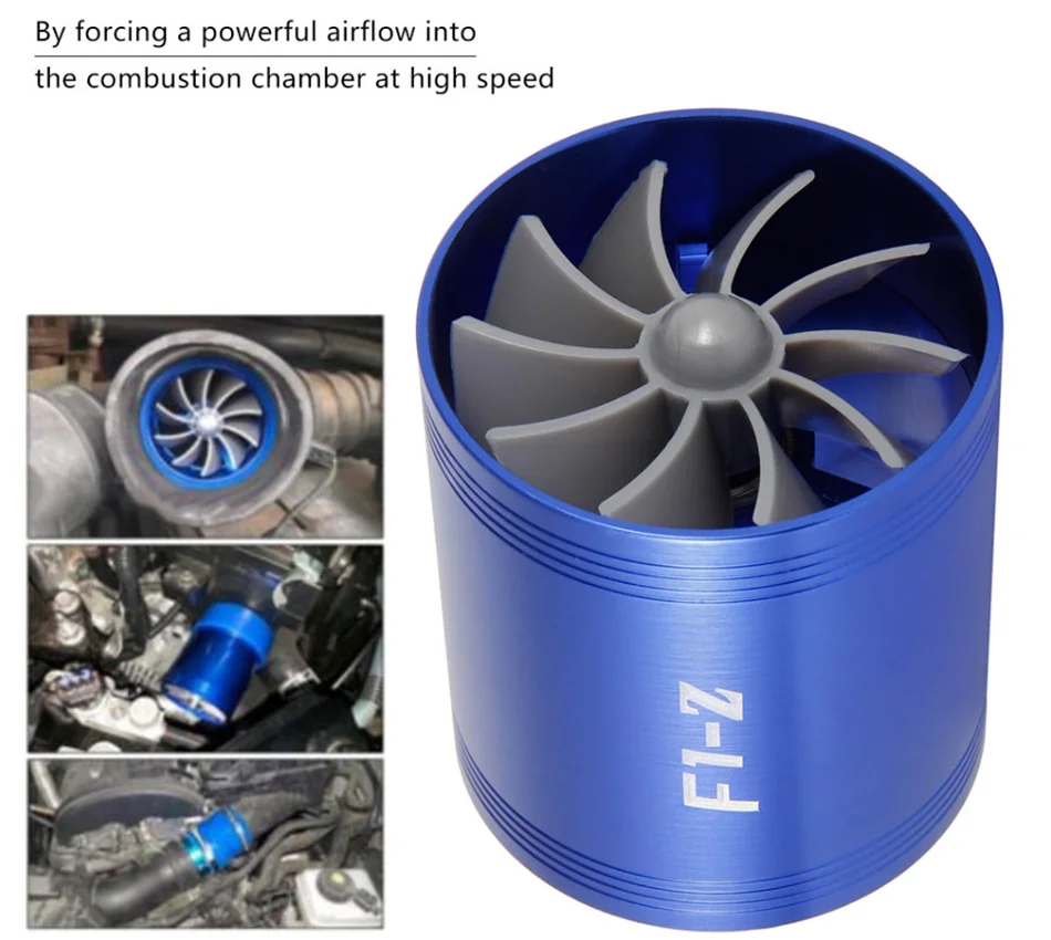 Car Turbine Supercharger F1-Z Turbo Charger Single Double Air Filter Intake Fan Fuel Gas Saver Kit Auto Replacement Part