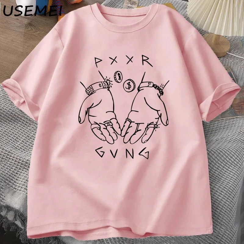 Pxxr gvng  bílá čeleď trička O krk nadrozměrné tričko muži bavlna krátký rukáv tričko košile léto grafické tees pouliční oblečení