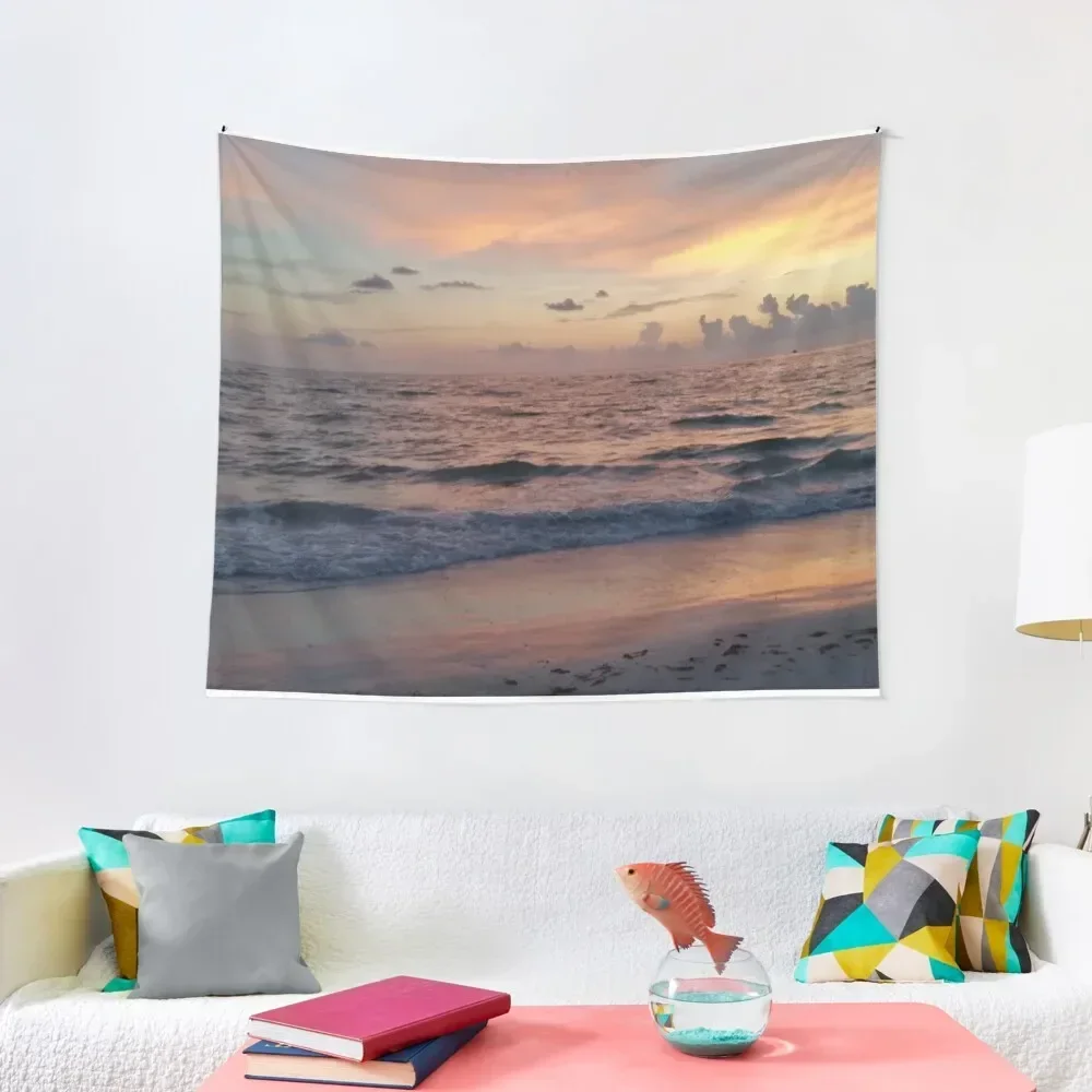 Pink Ocean Waves Water Sunset Calm Beach Florida Beaches Tapestry Home Supplies Wall Decor Tapestry