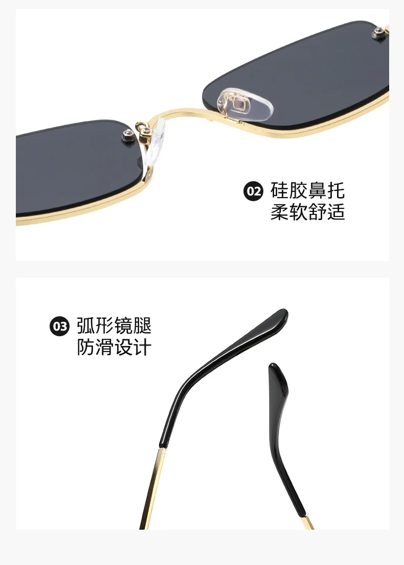Modische Metall-Halbrahmen-Sonnenbrille, schmale, kleine Sonnenbrille, Hip-Hop, UV-beständig, Fahrrad-Sonnenbrille, Reisebrille – Detail 8