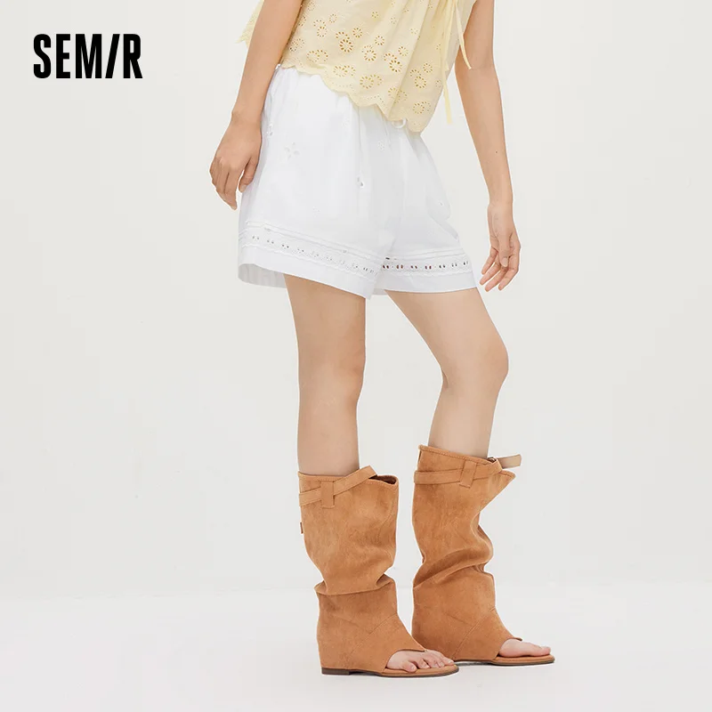 White Embroidered Casual Loose Pants for Women