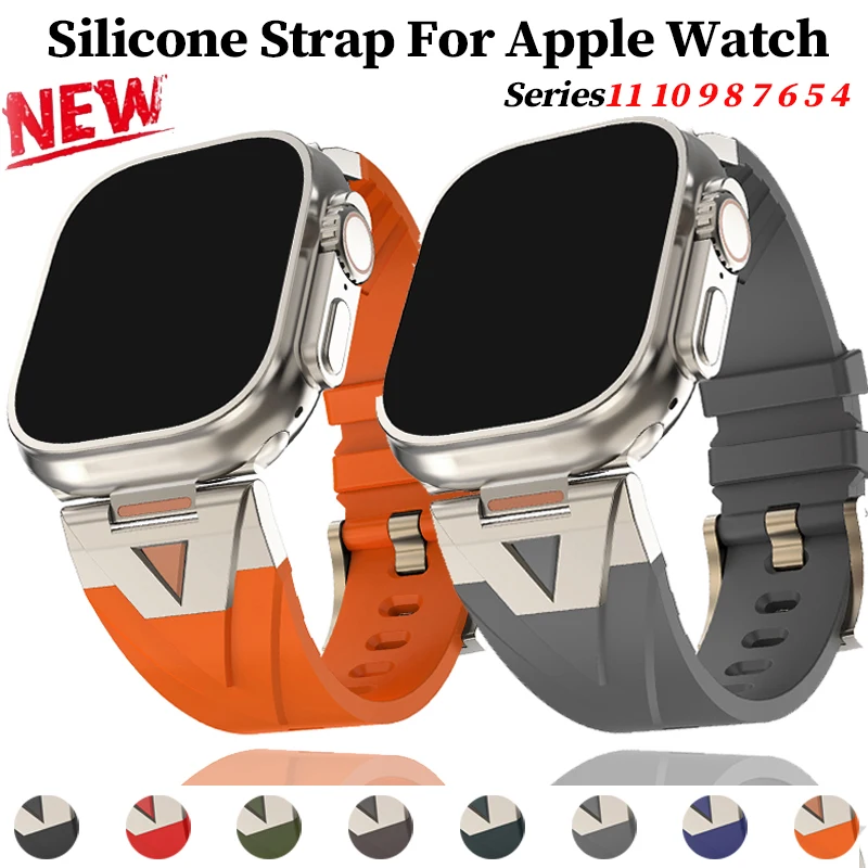 

Силиконовый ремешок для Apple Watch Ultra 3 49 мм 46 мм 45 мм 44 мм 42 мм Ремешок для часов IWatch Series 11 10 9 8 7 6 5 4 SE Спортивный браслет