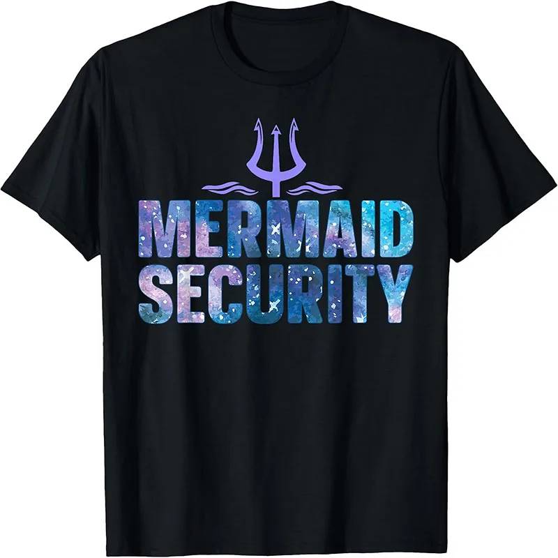 Mermaid Security Trident Ocean Watercolor Graphic T-Shirt Family Beach Trip Summer Vacation Tee Tops
