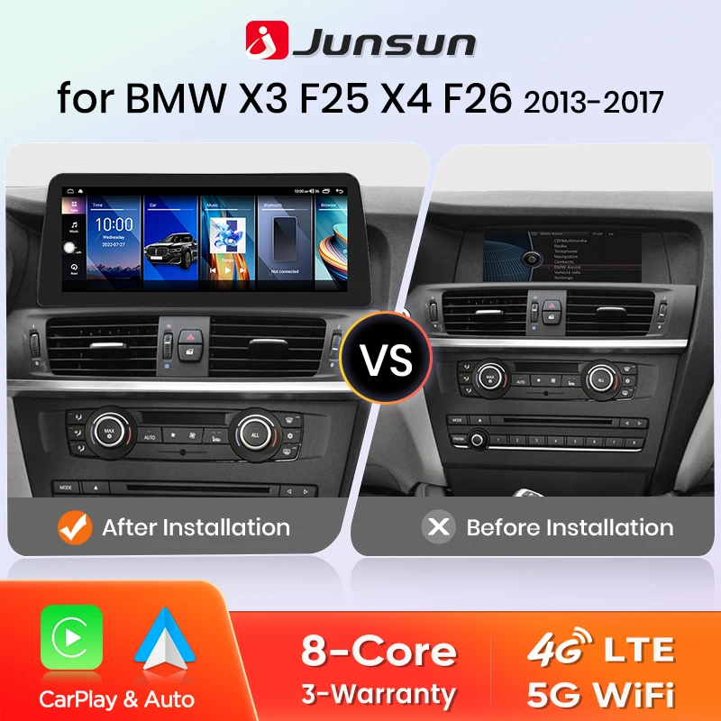 Junsun 12,3 "Wireless Carplay Android Auto Auto Radio Für BMW X3 F25 X4 F26 2010-2017 4G WiFi GPS Intelligente Systeme Stereo