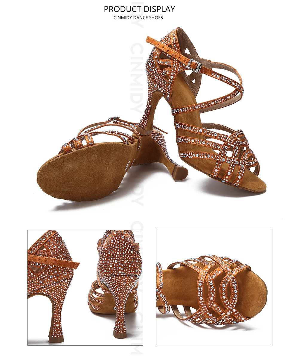CINMIDY Latein-Tanzschuhe Kubanischer Absatz Salsa Ballroom Tanzschuhe Silber Strass Hochzeitsschuhe Damen Party Performance Schuhe – Detail 18