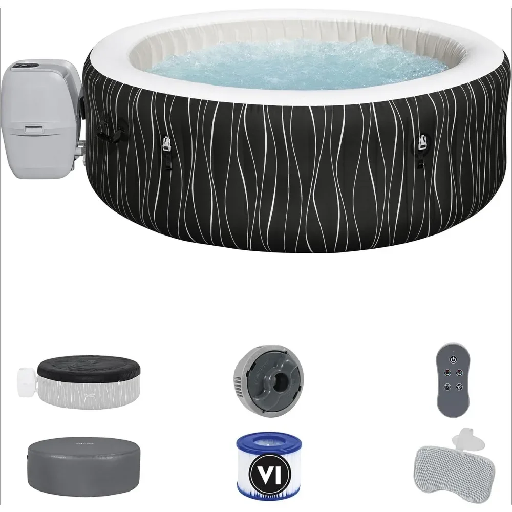 Round Inflatable 4 To 6 Adult Hot Tub with Heater, Filter, 2 Covers, and 140 AirJet System，Inflatable Hot Tub