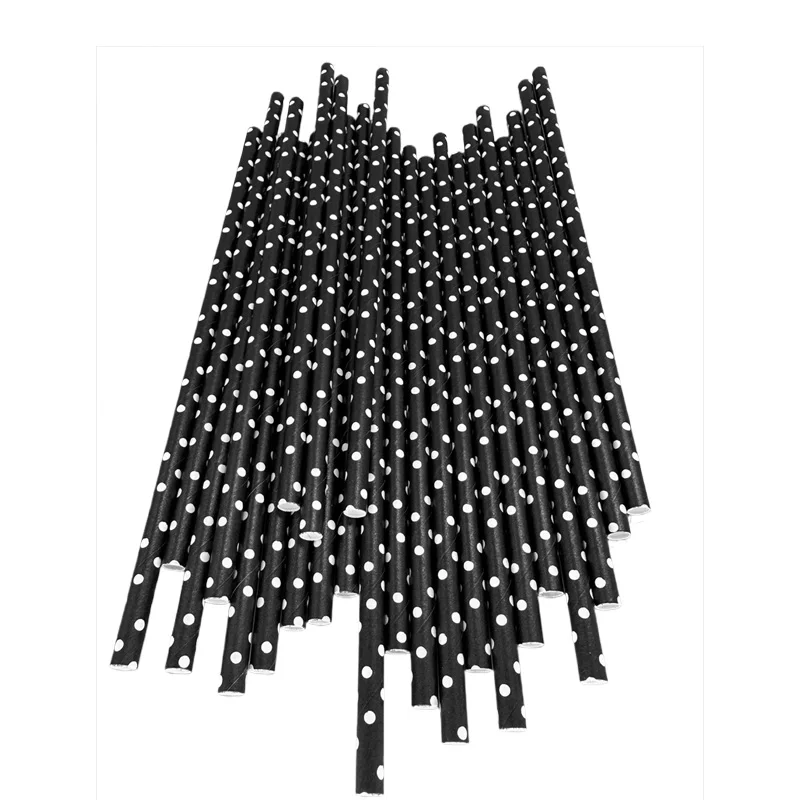 

200Pcs Black&White Dots Paper Straws Bulk Creative Party Birthday Wedding Decoration Drinkware Coffee Restaurant Supplies