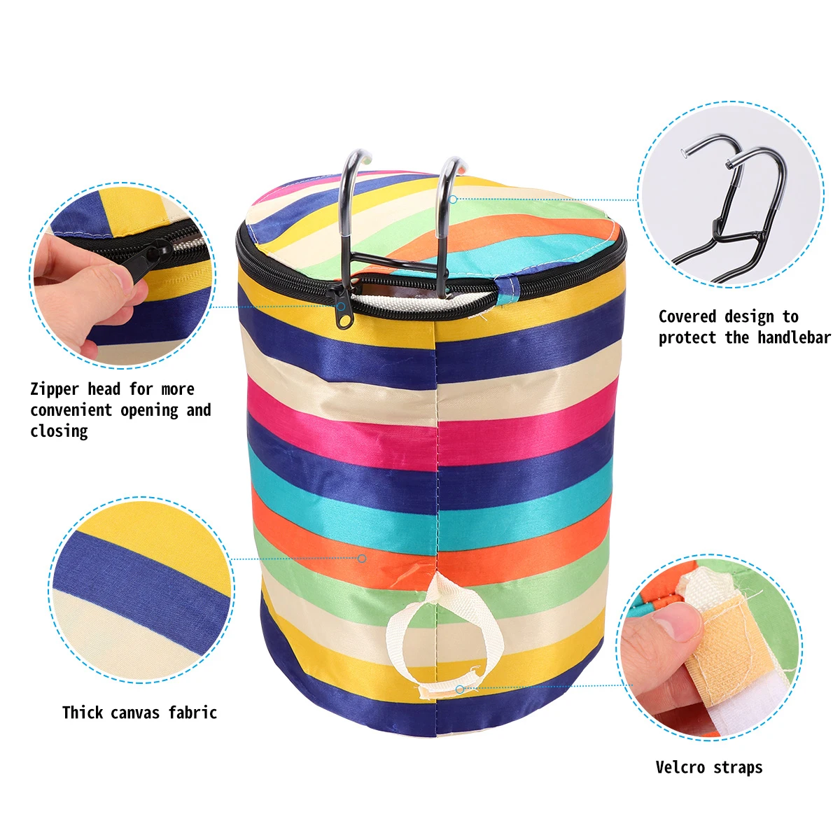

Foldable Bike Durable Waterproof Canvas Adult Bicycles Handlebar Basket With Cover Storage Outdoor Riding Accessories