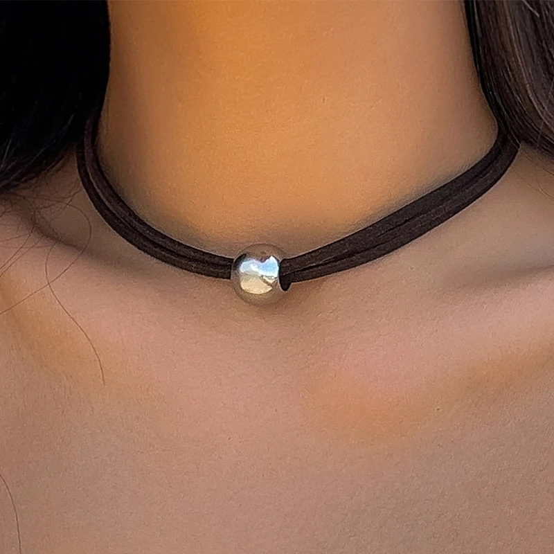 Classic Gothic Tattoo Black Leather Choker Necklace For Women Big Bead Pendant Charm Necklaces Boho Jewelry Christmas Gift X0199