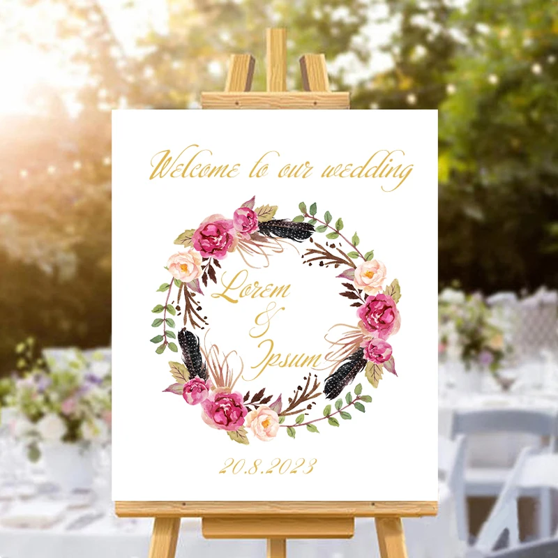 custom logo welcome to our wedding sign decal personalized name text picture engagement party decorations red rose  printing