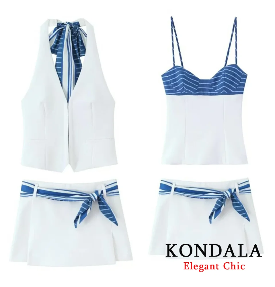 

KONDALA Sweet High Street, тонкий женский комплект, топы контрастных цветов или шорты с поясом, лето 2022, осенний модный праздничный комплект с милыми шортами