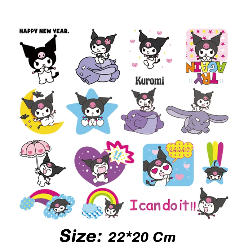 Kuromi Cartoon DIY Printed Adhesive Patche For Clothes Small Pattern Heat transfers stickers for clothing