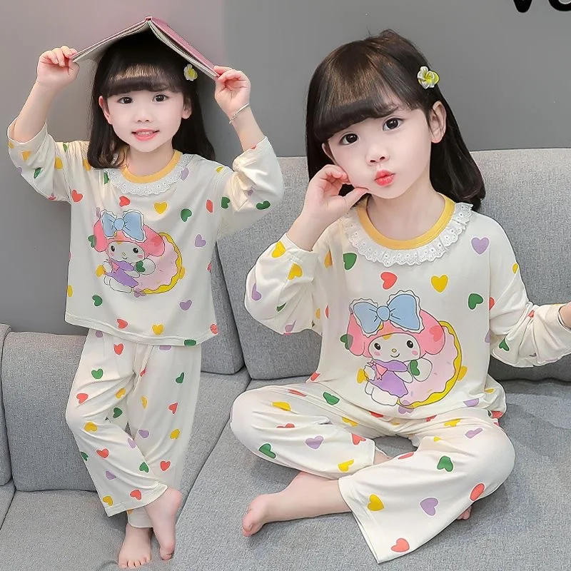 New Sanrios Anime My Melody Kids Pajamas Suit Kawaii Spring Autumn Ventilation Comfortable Nightgown Cute Girl Home Wear Gift