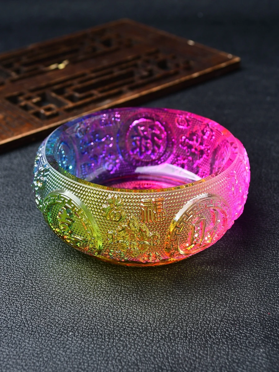 

Crystal Treasure Bowl Decoration Colored Yellow Glass Storage Bowl Home Desktop Decoration