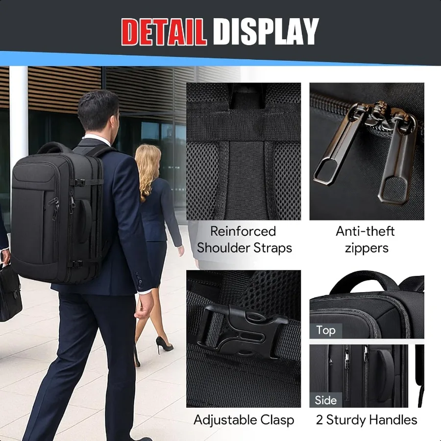 Zaino da trasporto Zaino da viaggio da 50 litri Antifurto TSA Flight Appd Borsa per laptop grande per uomo Tasca impermeabile Leggero espandibile