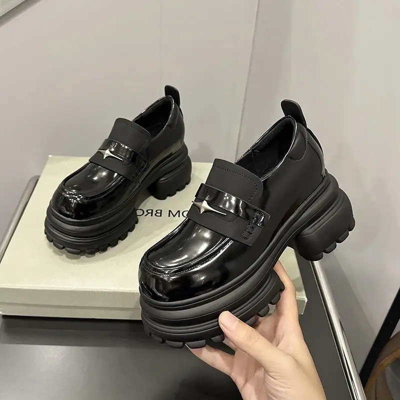 Genuine Leather Loafers Women's New Style British Style JK  Leather Shoes Heightening Inner Design Fashionable Flat Heels