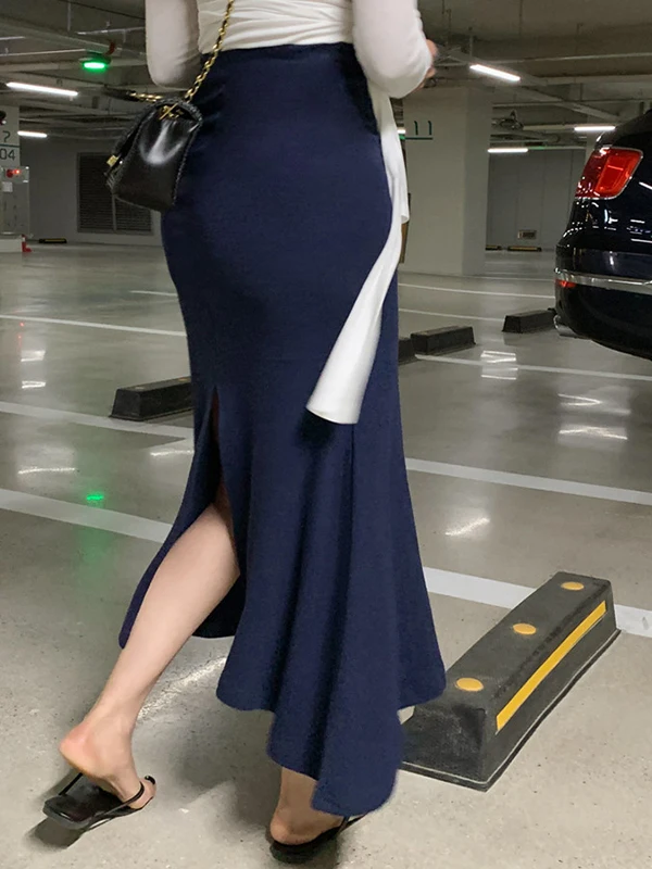 Fashionable Comfortable High Waist Fish Tail Asymmetrical Skirt New Arrival Women's Clothing Korean Style Cotton mid Stretch