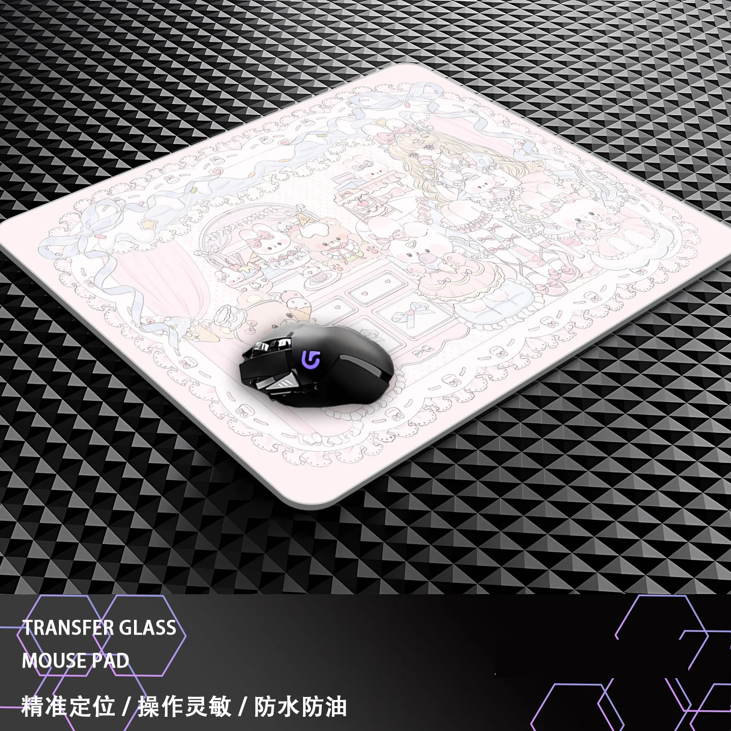 Pink Cute Anime Girl Rabbit Y2K Glass Mouse Pad Large Custom Frosted Surface Desk Mat Tempered FPS Office Pad Gaming Accessories