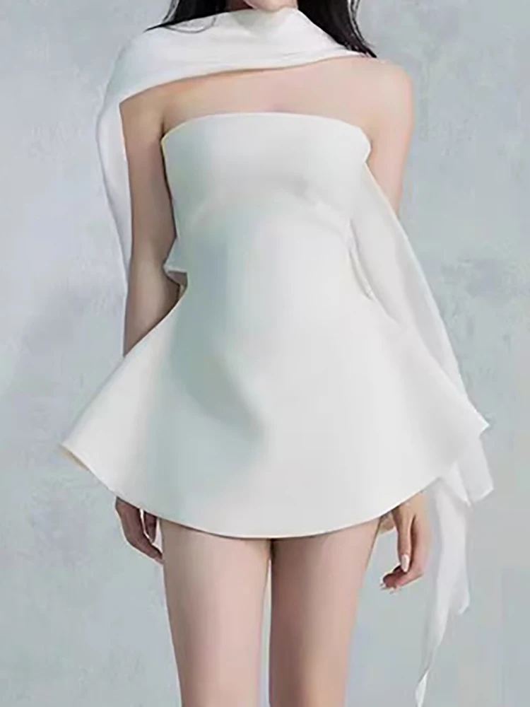 

Women Solid Cute Slim Mini Dresses For Women Sleeveless Backless Square Collar Spliced Folds Temperament Dress Female Fashion