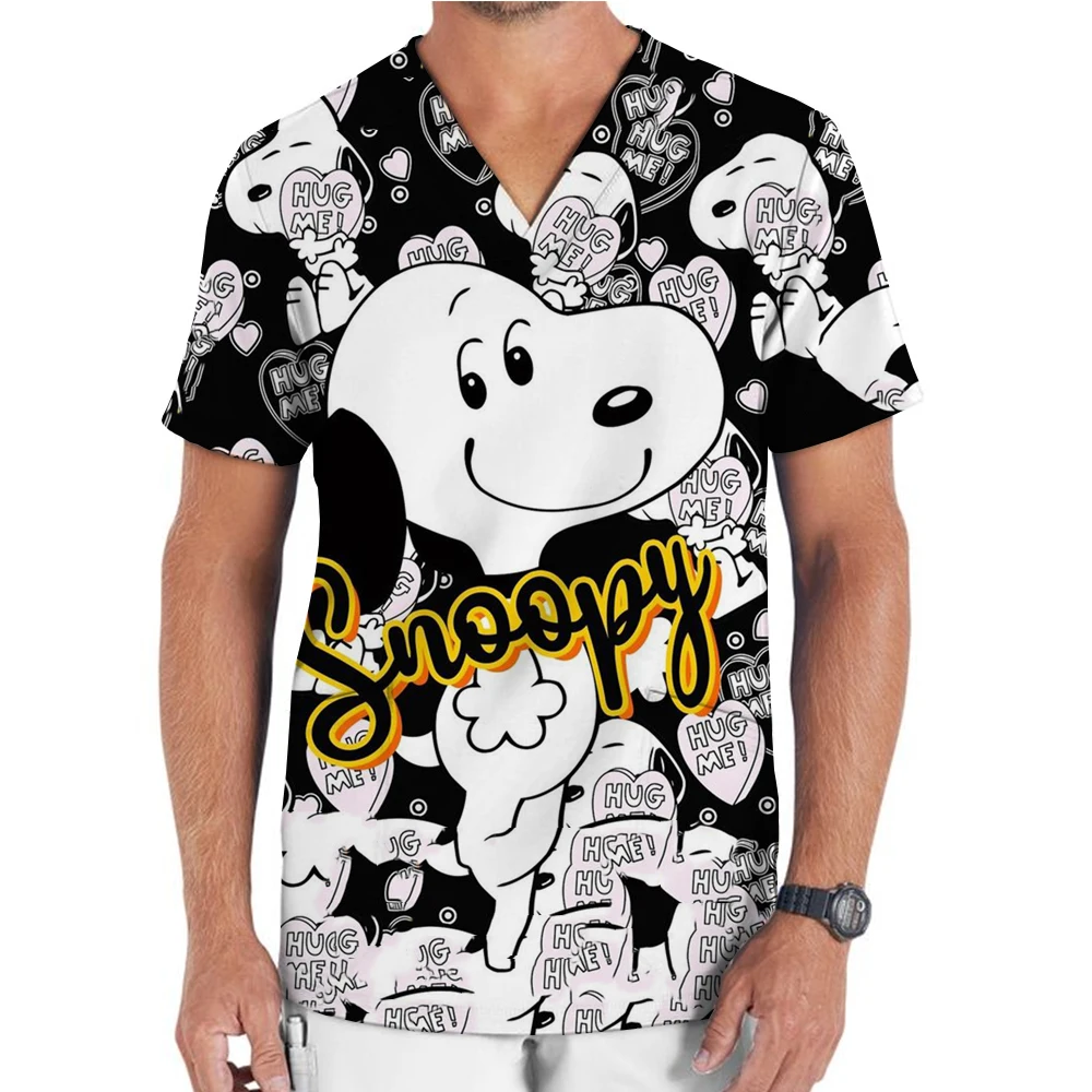 Men's Snoopy printed uniform, nurse's work accessories, doctor's surgical frosted cartoon pattern short sleeved shirt, women's m