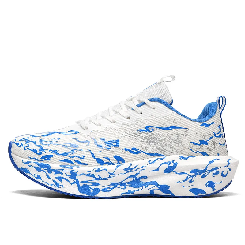 Hardloopschoenen met veters en popcornzool voor schokabsorptie, unisex sportschoenen geschikt voor joggen en gymtrainingen