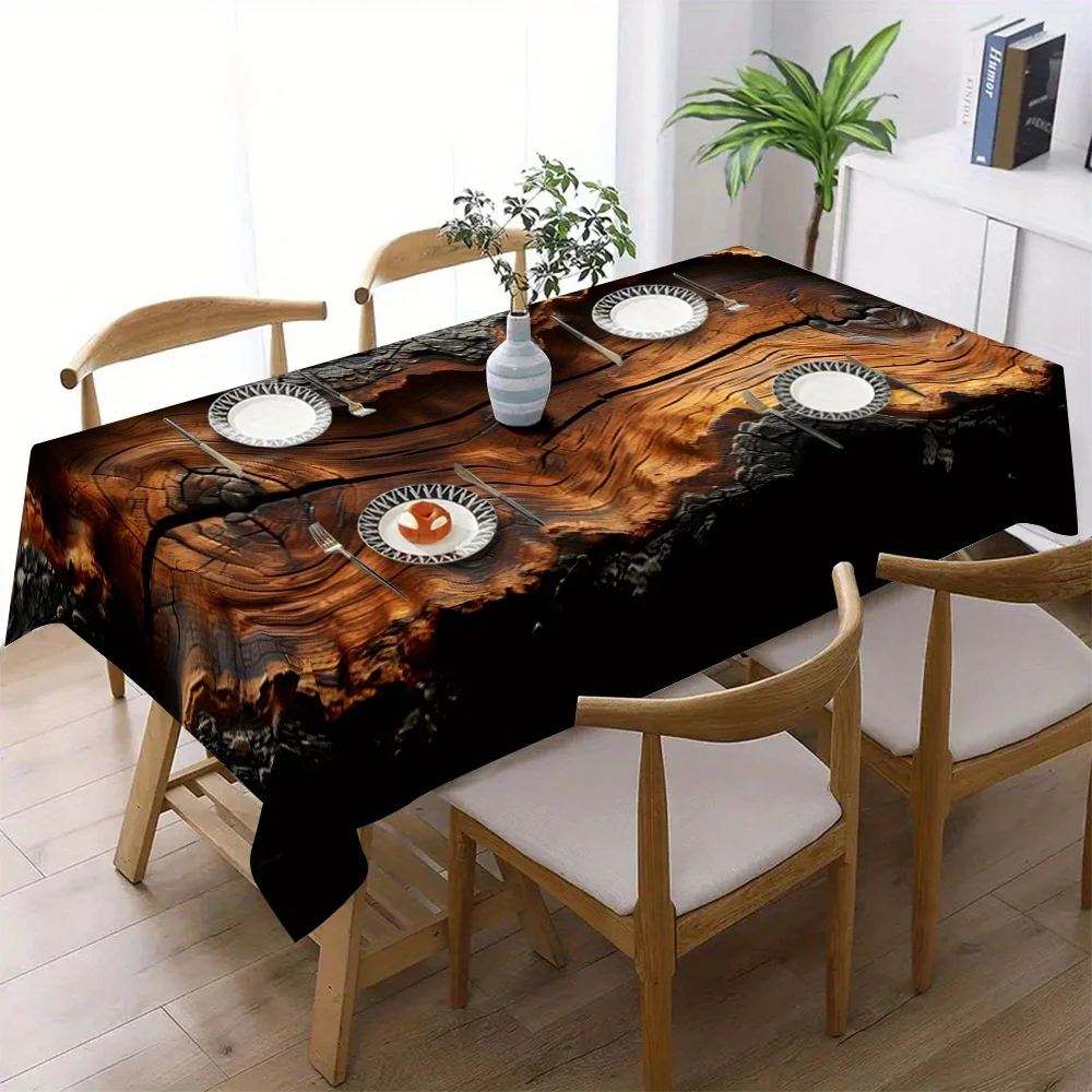 1pc beautiful wood-grain pattern rectangular polyester tablecloth, stylish and elegant
