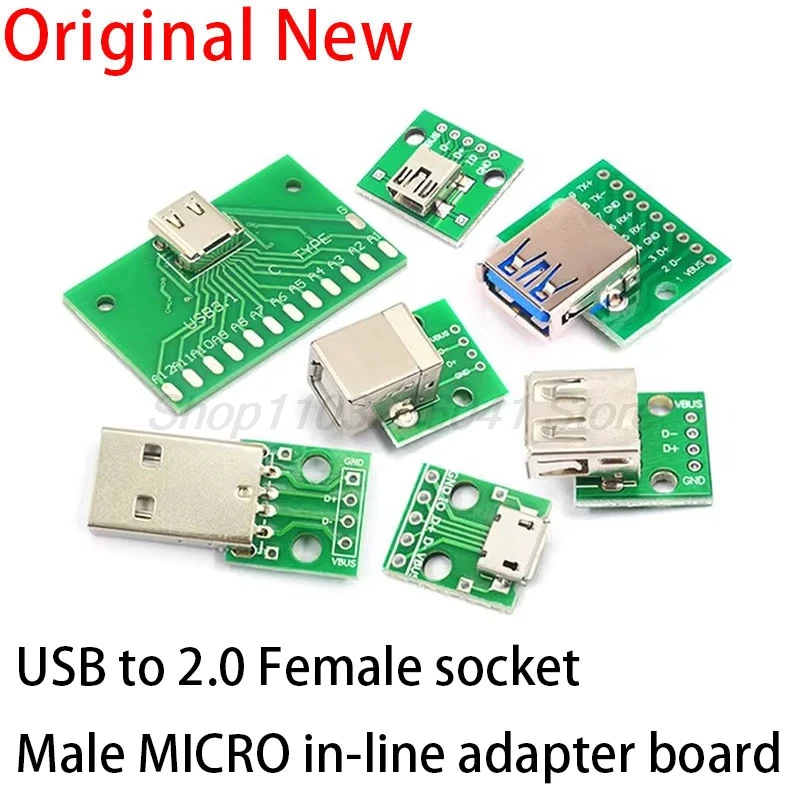 5pcs Micro Mini USB USB A Male USB 2.0 3.0 A Female USB B Connector Interface to 2.54mm DIP PCB Converter Adapter Breakout Board