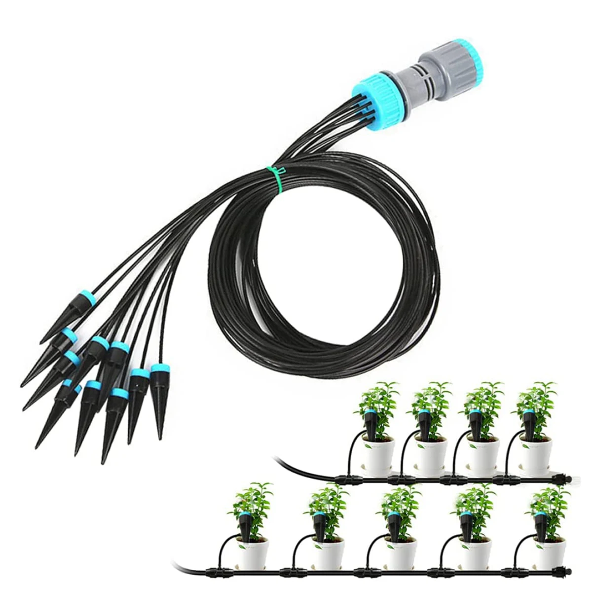 

1 комплект автоматической системы полива, система капельного орошения в помещении с 10-головочным блоком для полива растений, лейкой для двора и сада для