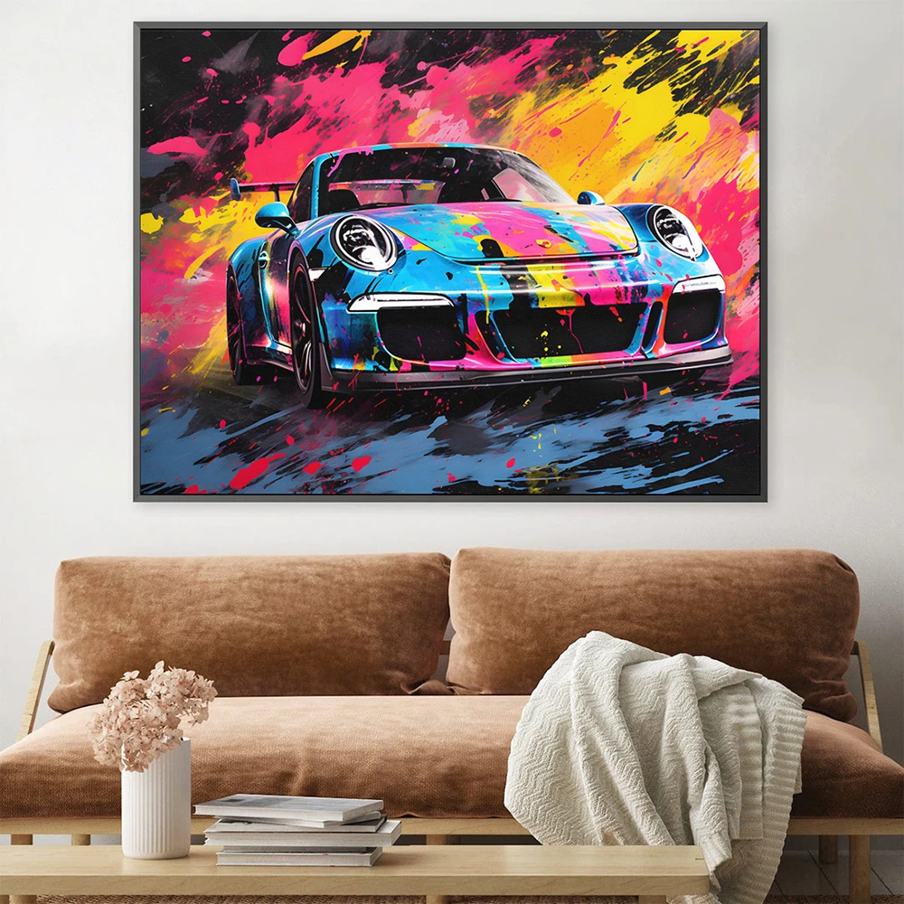 Hand Painted Oil Painting Sports Car High Performance Luxury Racing Car Abstract Painting Wall Art Home Office Room Decor