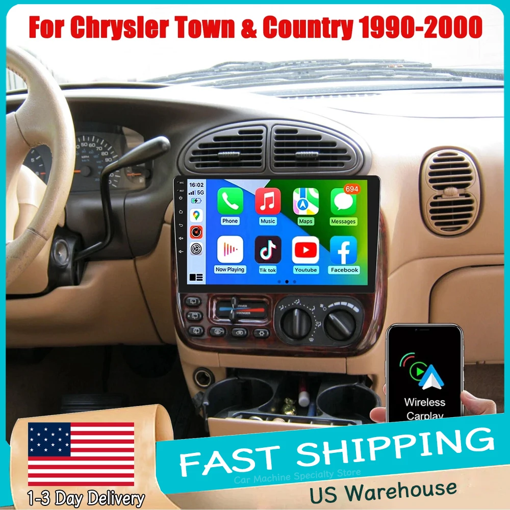 

9-дюймовая автомагнитола 2+32 ГБ с GPS-навигацией для Chrysler Town & Country 1990-2000, Android 15, с Carplay, Android Auto, Wi-Fi, FM, SWC