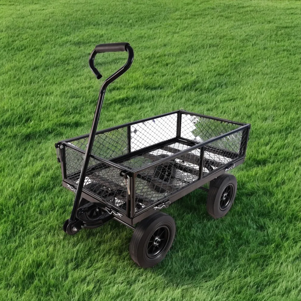 

(Black solid wheels wagon cart) Solid wheels Tools cart Wagon Cart Garden cart trucks make it easier to transport firewood