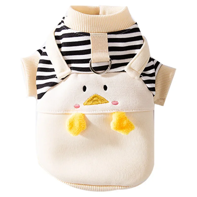 Autumn and Winter Cute Little Penguin Striped Cartoon Suspender Two Leg Hoodie Cat Plush Pet Teddy Clothes Puppy Clothes