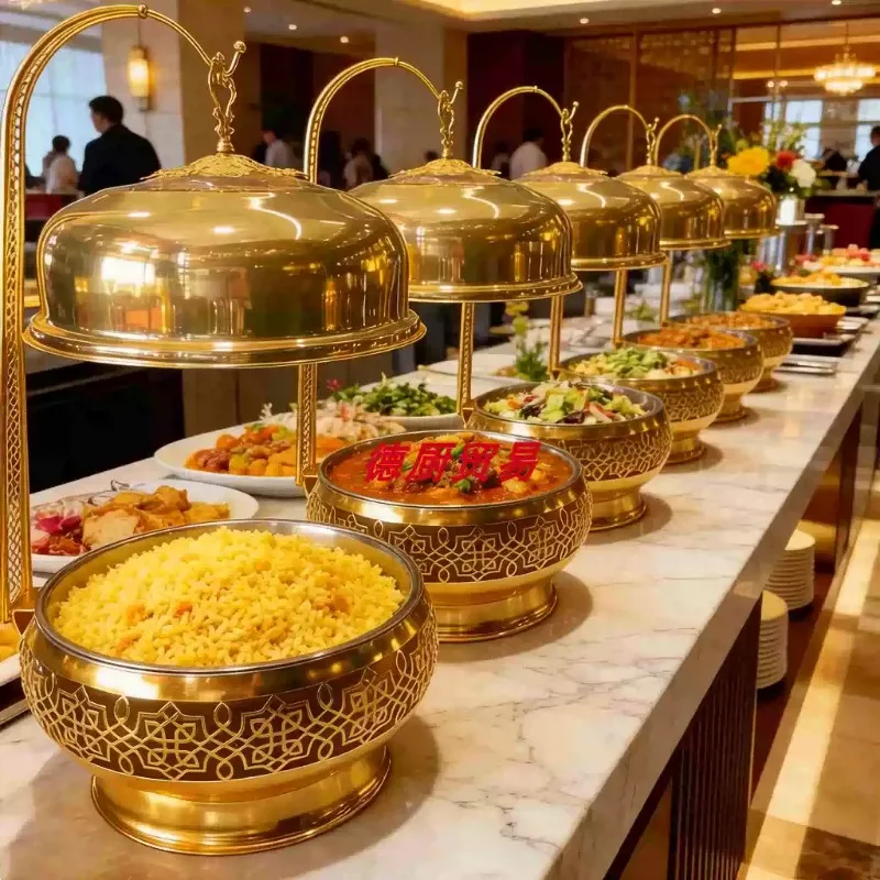 Luxury Gold Stainless Steel Buffet St ove Hanging Stove Hotel Insulation Stove Restaurant Vegetable Alcohol Stov  e Commercial