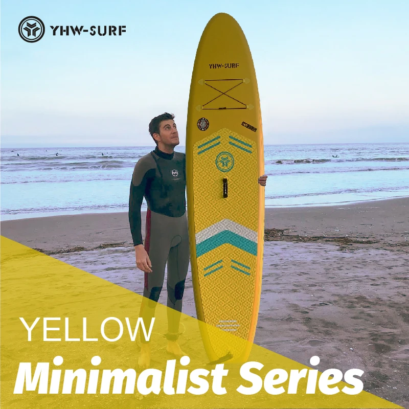 

A set of yellow 10.6ft inflatable universal surfboards, including a complete set of accessories